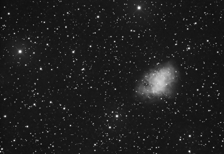This is supernova remnant M1 - the Crab Nebula. This is my first astro image, a 5 exposure.