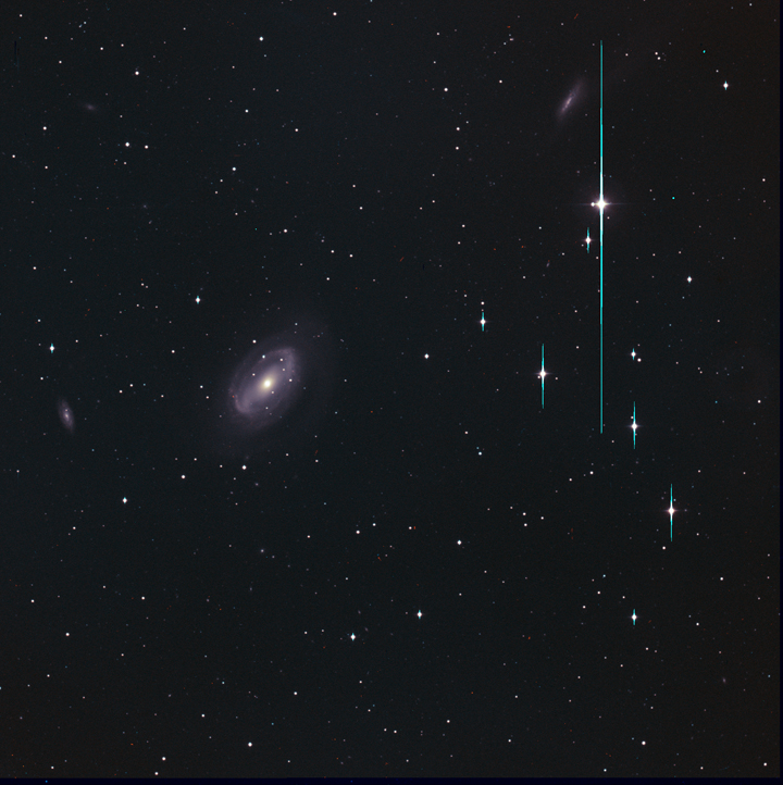 NGC4725 Assembled from individual filtered images by Ricky Murphy. An artificial greed channel was made from the red and blue images using PhotoShop. Images provided by Professor Pamela Gay for Astrophotography projects at SAO.