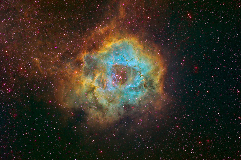 The Rosette Nebula in Mapped Color by Russell Croman - Image Copyright 2005, www.rc-astro.com