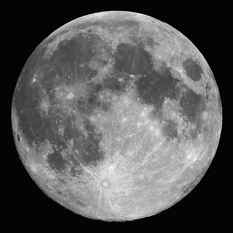 The Moon - with prominent features indicated.