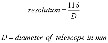 telescope formula resolution formulas magnification science considered 254mm applies seeing ideal conditions example must following astronomyonline