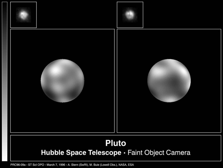 An image of Pluto by the Hubble Space Telescope's Faint Object Camera.