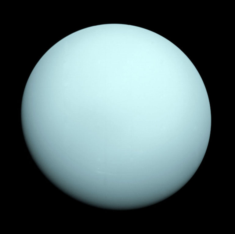 This un-enhanced Voyager 2 image reveals Uranus in its near true color.