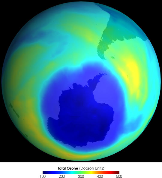 the ozone hole over antarctica in 2001.