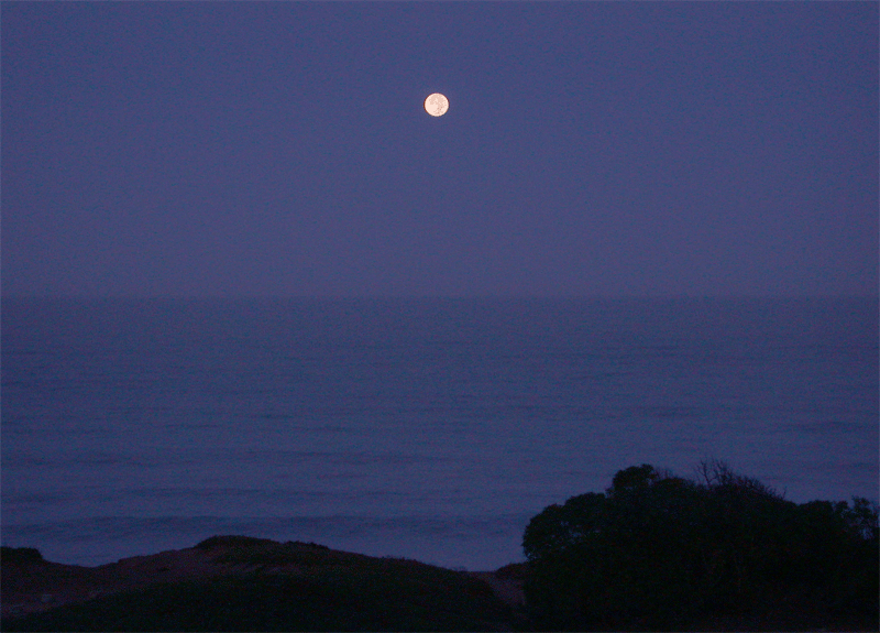 Here are some enjoyable images of a morning moon over the Pacific Ocean.
