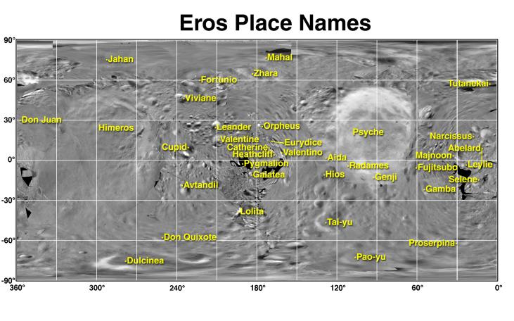 A map of Eros with data from the NEAR Shoemaker probe.